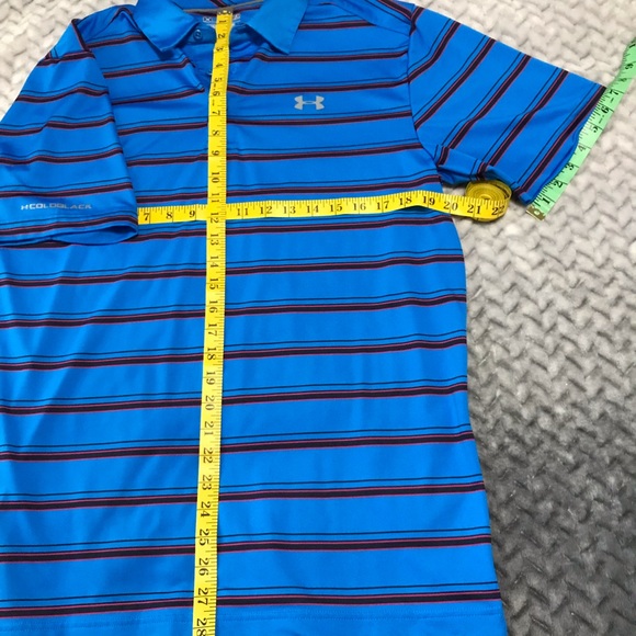 Under Armor ColdBlack Men’s Polo Shirt, Size M, Colour Blue W/ Stripes. - Picture 4 of 10